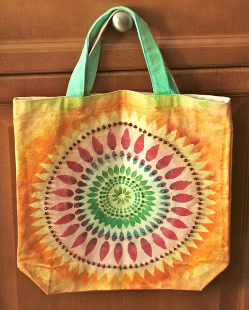 Stenciled & Beaded Tote bag with Tee Juice by Jacquard - 365 Days of Crafts
